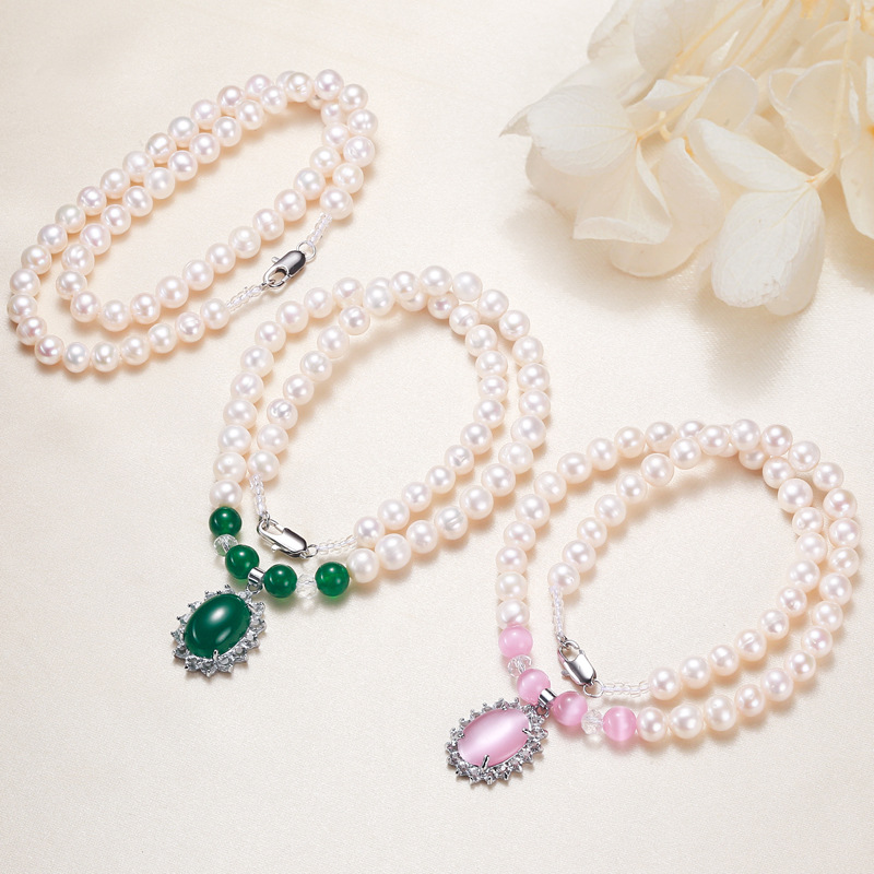 Classic Design 8MM White Fresh Water Pearl Necklace Heart Gemstone Jewelry for Women Gift