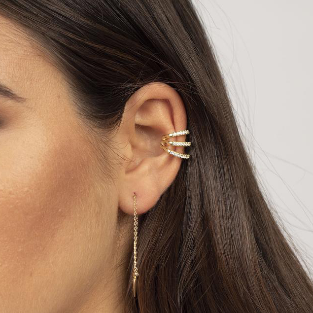 factory wholesale clip on earring Triple cz line hollow out ear cuff fashion women lady no piercing jewelry