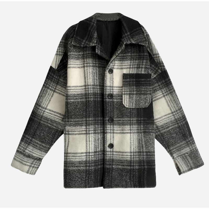Women's Autumn Plaid Wool Blends Vintage Coat Jacket Check Batwing Sleeve Korean Woman Coats Winter Pocket Outerwear Ladies 201103