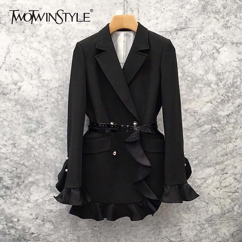 TWOTWINSTYLE Black Patchwork Ruffle Womens Suit Notched Long Sleeve High Waist With Sashes Blazer Female Autumn Fashion New 201201
TWOTWINSTYLE Black Patchwork Ruffle Womens Suit Notched Long Sleeve High Waist With Sashes Blazer Female Autumn Fashion New 201201