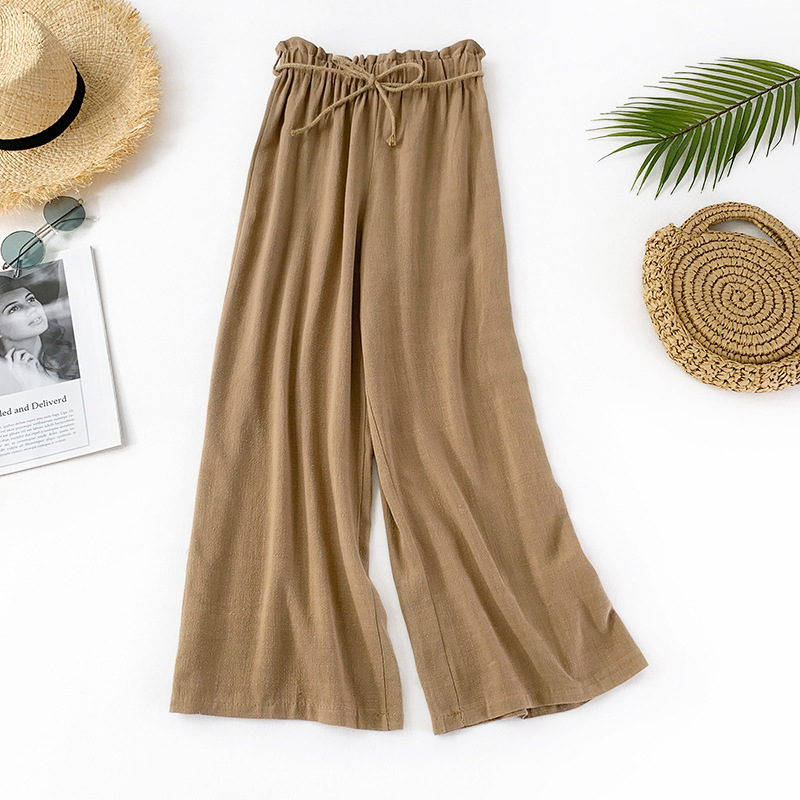 ZADORIN Korean Casual Summer Wide Leg Pants Women Linen High Waist Palazzo Pants With Belt Black White Loose Wide leg Trousers T200319