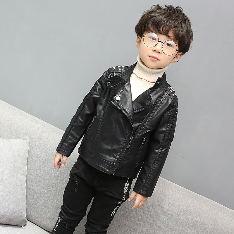 Children's Leather Jackets New Autumn Winter Boy's Rivets PU Leather Jacket Fashion Kids Coats 201126