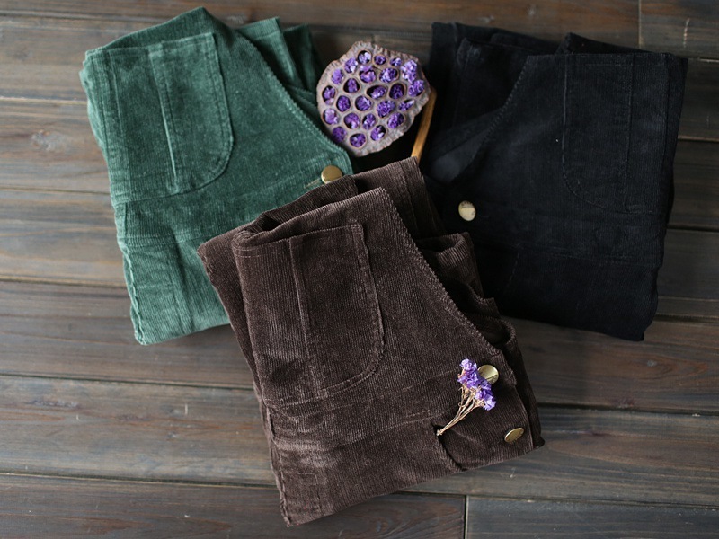 Cotton Corduroy Jumpsuit Women Loose Casual Fashion Bodysuit Autumn Vintage Strap Women Rompers Solid Black Green Brown T200303