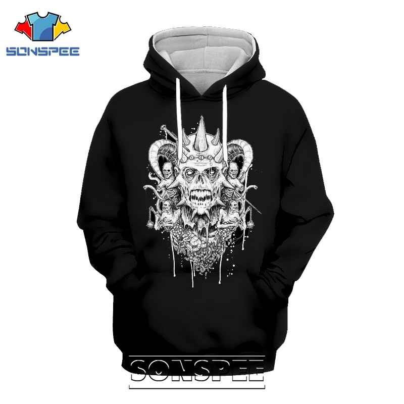 SONSPEE 3D Print Satan Hoodie Men Women Casual Demon Coat Streetwear Hip Hop Pullover Tops Death Evil Satanic Sweatshirt 201020