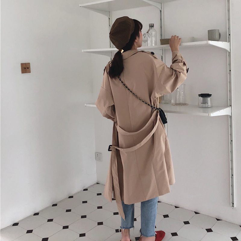 Women's Khaki Belt Long Trench Coat Female Turn-Down Collar Double Breasted Trenches Casual Autumn Winter Office Lady Outwear 201211
