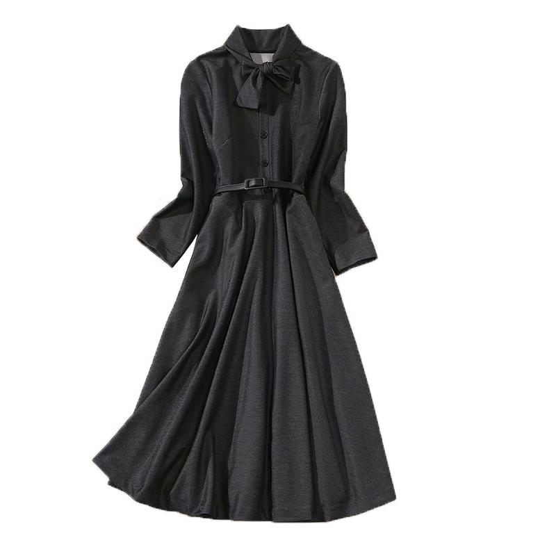 2020 Fall New Style Bowknot Long Sleeve Belt Slim Fit Temperament Single Breasted Mid-Length Dress High Quality Women' Clothing, Dark grey
2020 Fall New Style Bowknot Long Sleeve Belt Slim Fit Temperament Single Breasted Mid-Length Dress High Quality Women' Clothing, Dark grey