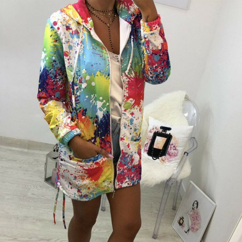 Women Rainbow Graffiti Style Jacket Coat Printing Long Sleeve Breathable Autumn Jackets Ladies Coats DO99 T200111