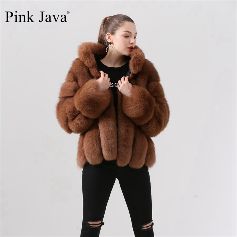Pink Java 19018 women coat winter fur jacket real fur coats natural fur jackets long sleeves stand collar 201016