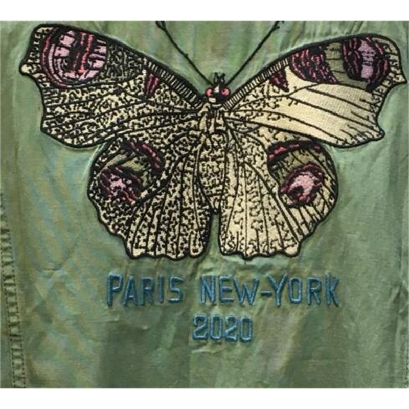 Army Green Military Jacket Shirt Collar Front Patch Pockets Long Sleeves Back Skull Snake Embroidered Fashion coat 201126