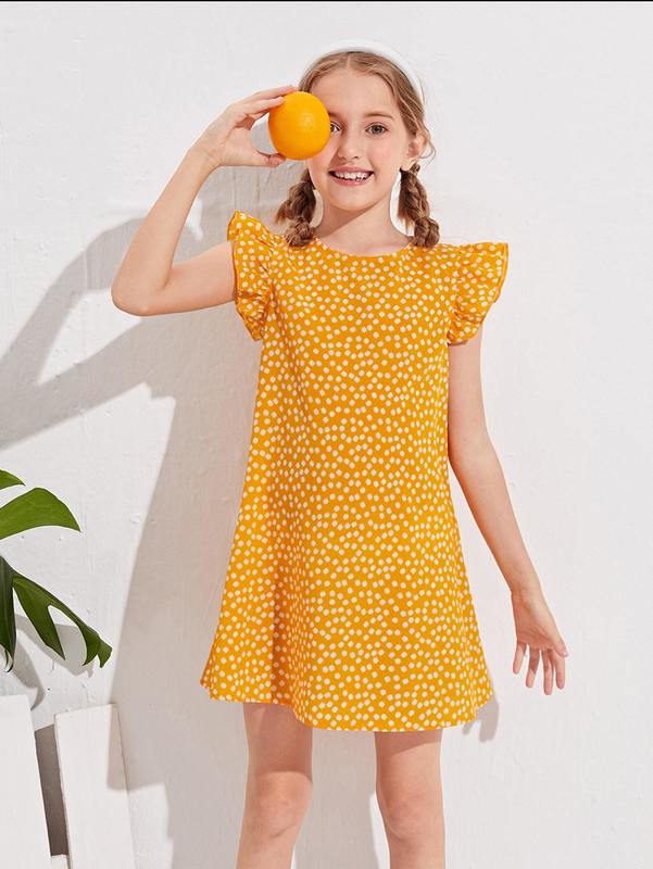 Girls Ditsy Floral Ruffle Trim Dress SHE