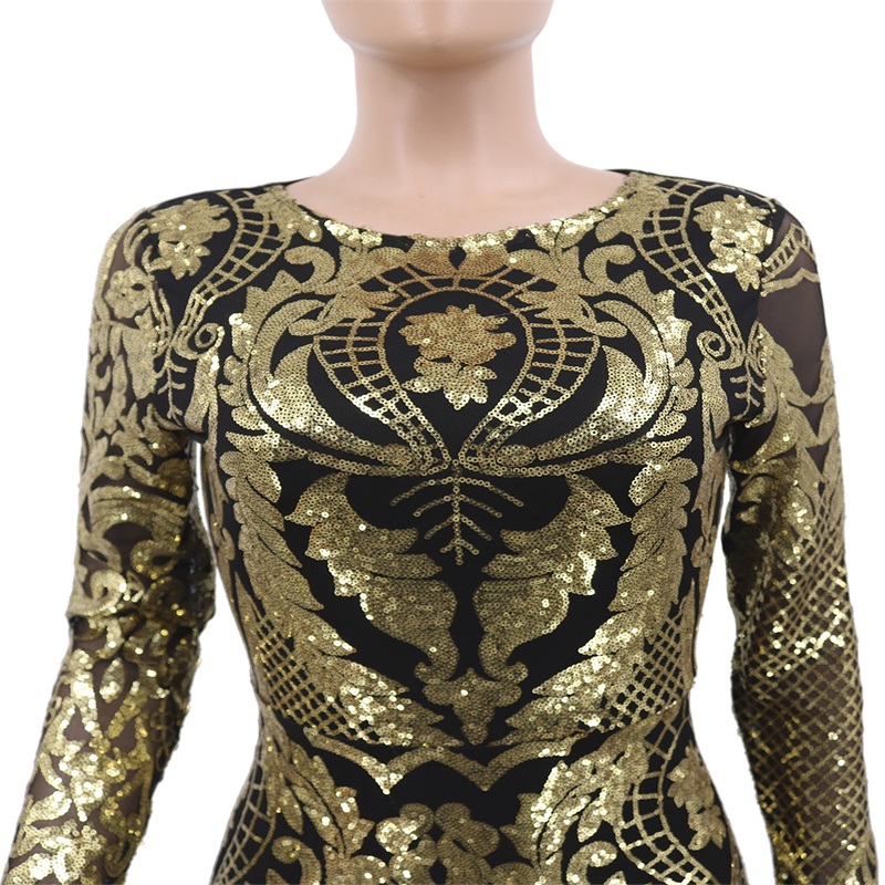 Real Image Gold Evening Dresses Glitter Sequins Mermaid Party Dress Bling Newest Slim Long Sleeves Girl Prom Gowns In Stock