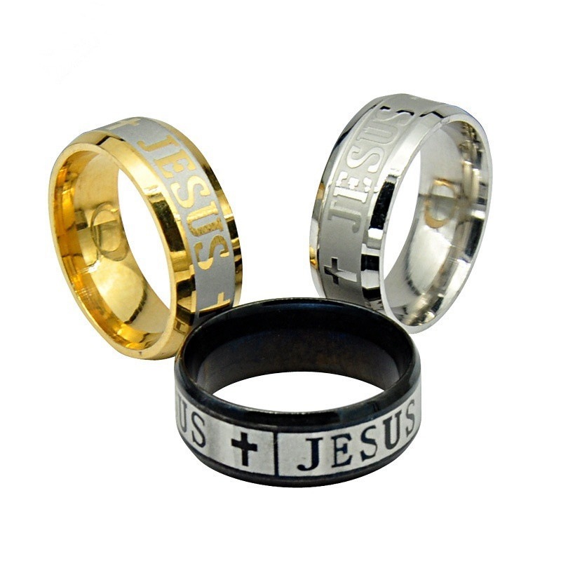 316L Titanium Stainless Steel Men Women Finger Ring Jesus Cross Rings Fashion God Religious Wedding Jewelry Engagement Couple Lovers Rings Wholesale P