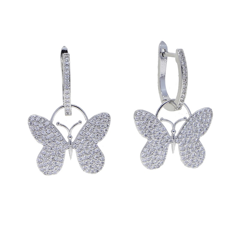 2024 Trendy Butterfly Earring Charm Vintage Frosted Butterfly Hoop Huggie Earring Gold Silver Color Small Round Hoop Earring Jewelry