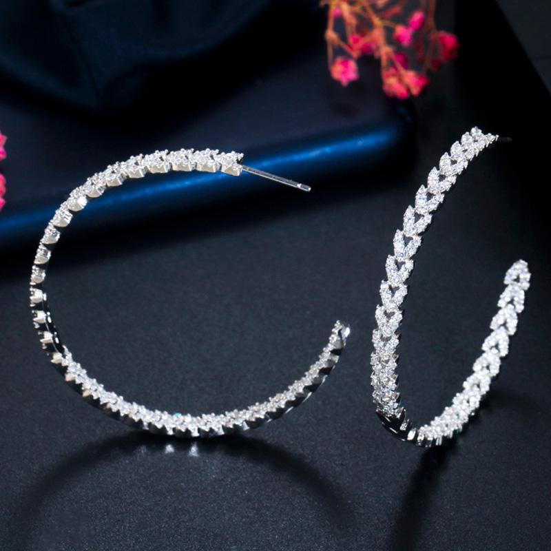 Pera 585 Gold Color Sparkling Cubic Zirconia Luxury Big Circle Round Women Hoop Earings Fashion Party Jewelry Accessories E5111