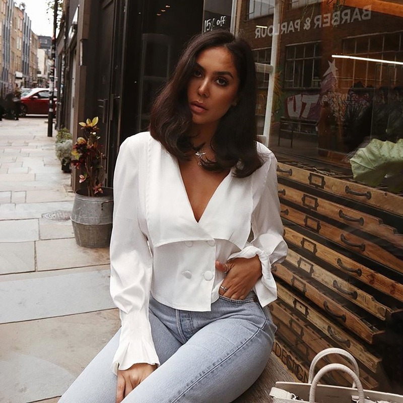 2021 New Spring and summer female temperament bell thin lapel cardigan sleeve open navel solid color short top PS96, White
2021 New Spring and summer female temperament bell thin lapel cardigan sleeve open navel solid color short top PS96, White