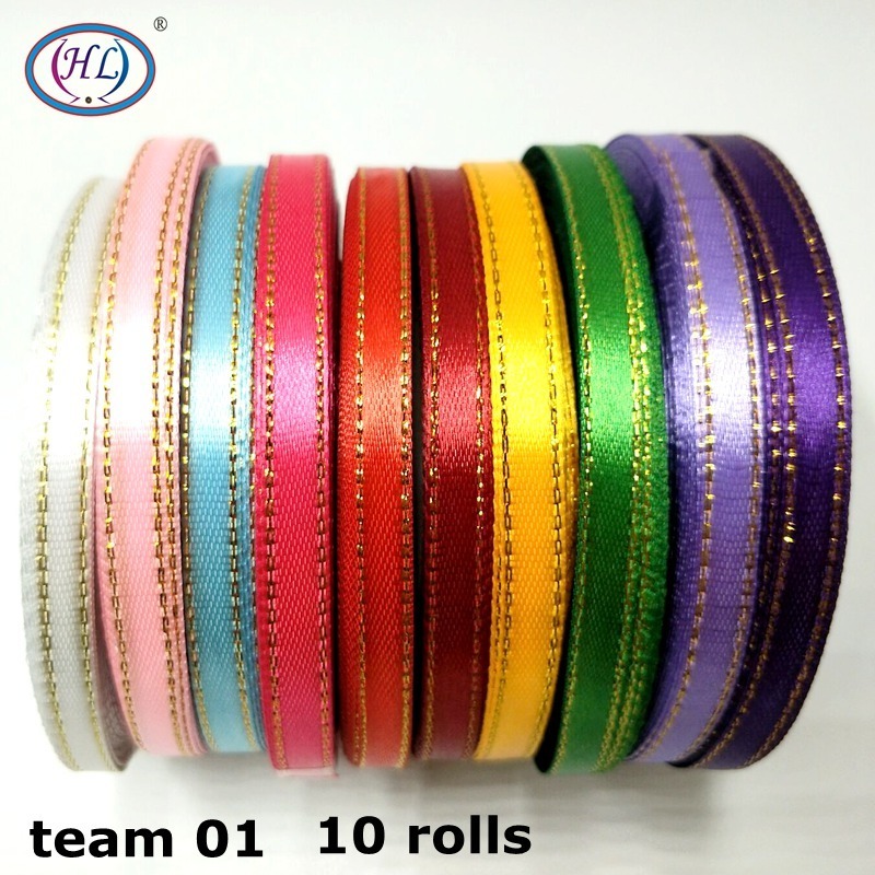 HL 10 rolls 250 yards 6mm Lots colors Phnom penh DIY weaving satin ribbon packing belt wedding Christmas decorations 2011288936725