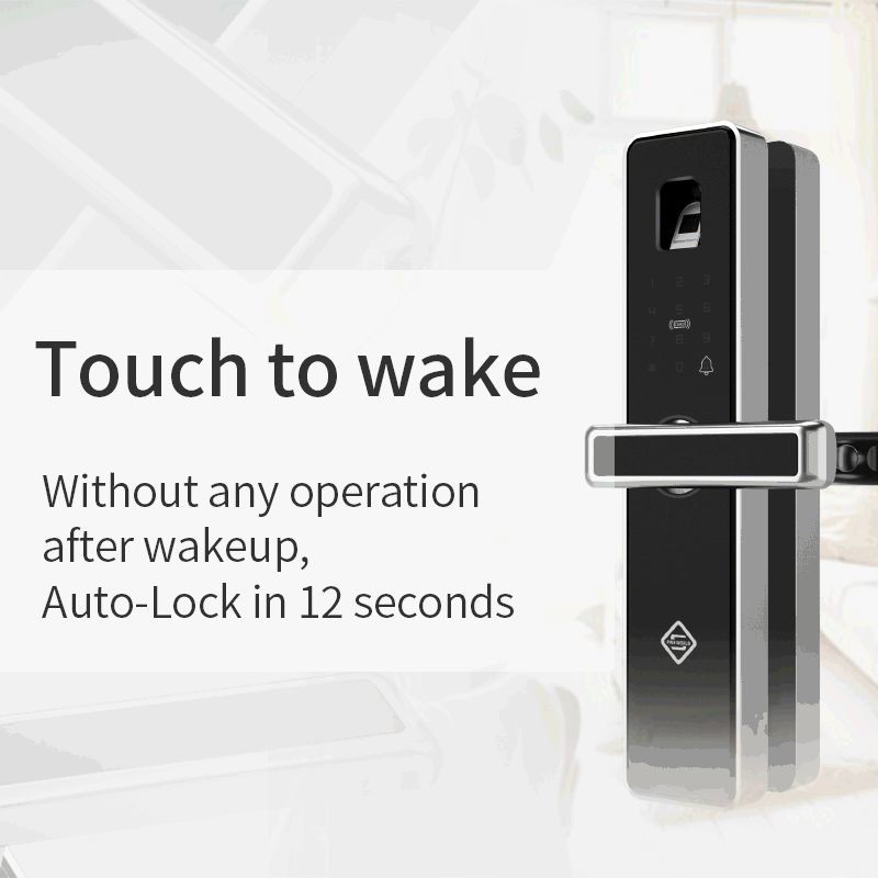 PINEWORLD Biometric Fingerprint Smart LockHandle Electronic Door LockFingerprintRFIDKey Touch Screen Digital Password Lock 2013101922
