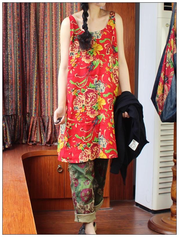 Summer cotton linen cloth red peony sleeveless blouse in vest jumper dress sundress, Black
Summer cotton linen cloth red peony sleeveless blouse in vest jumper dress sundress, Black