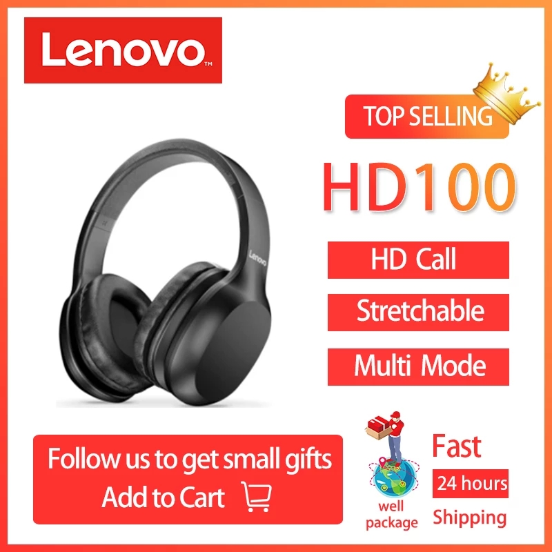 Cell Phone Earphones Original Lenovo HD100 Bluetooth 5.0 Headphone Multi-mode Stereo Long Battery Wireless Headphone with Mic, Black
Cell Phone Earphones Original Lenovo HD100 Bluetooth 5.0 Headphone Multi-mode Stereo Long Battery Wireless Headphone with Mic, Black