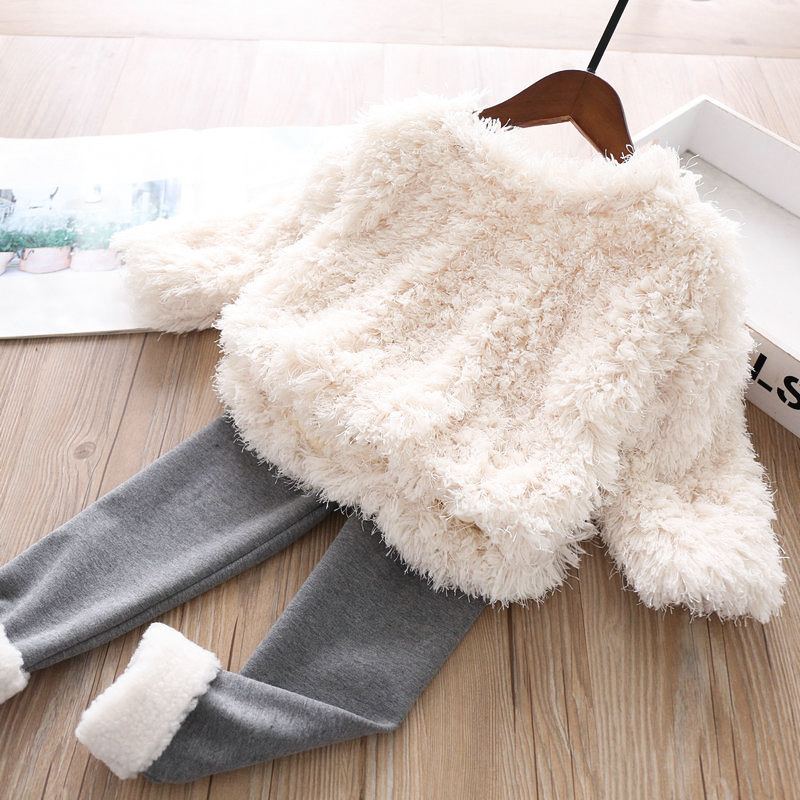 2020 Autumn and Winter Girls' Velvet Hoodie Coat + Fleece Leggings Y1117