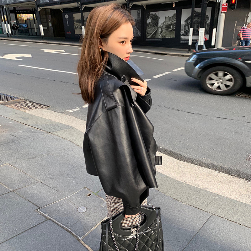 Nerazzurri Spring black leather jacket women Oversized pu leather new fashion women jackets Plus size faux leather coat 6xl 201226