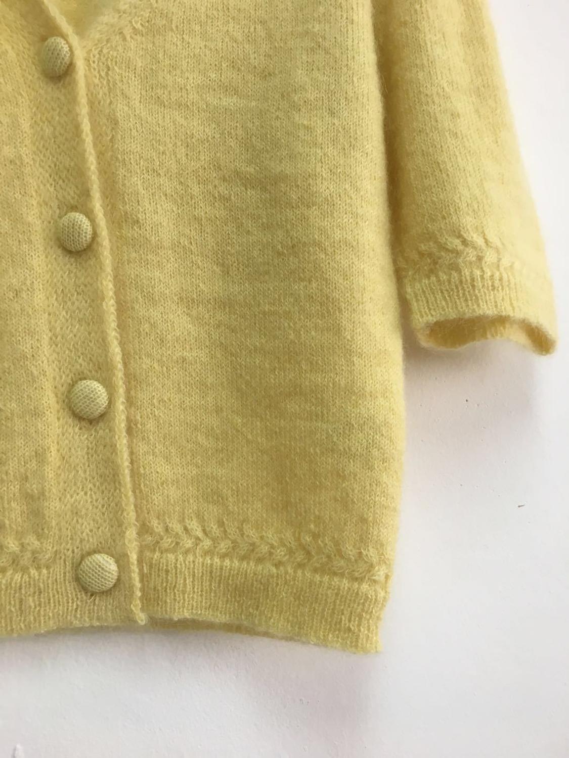 Women Sweater Mohair Vintage Half Sleeve Cardigan Spring Summer New Yellow Pink Color Casual V Neck French Style Clothing 201030
