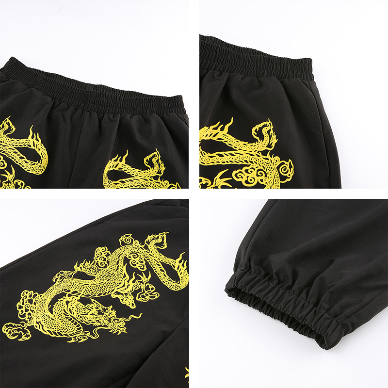 Rapwriter Fashion Dragon Print Sweatpant Summer Stretch High Waist Pencil Streetwear Cargo Jogger Pants Black 201109