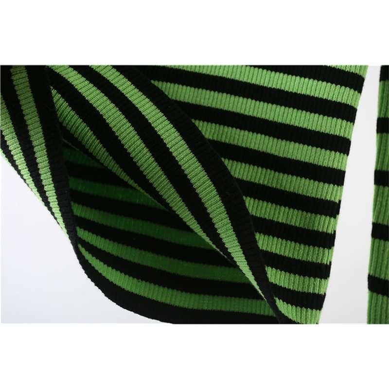 Harajuku Contrast Striped Sweater Black Green Color Block Ribbed Knit Slim Tops Sweater Women Pullovers 201017