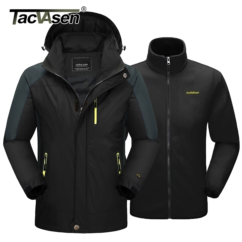 TACVASEN Winter 2-in-1 Jacket Men's Waterproof Ski Snow Jacket Coat Fleece Liner Windproof Hooded Mountain Coat Man Windbreaker 201130