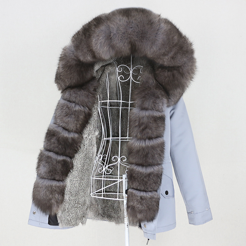 OFTBUY Real Rabbit Fur Coat Waterproof Parka Natural Fox Raccoon Fur Collar Hood Winter Jacket Women Outerwear Removable 201103