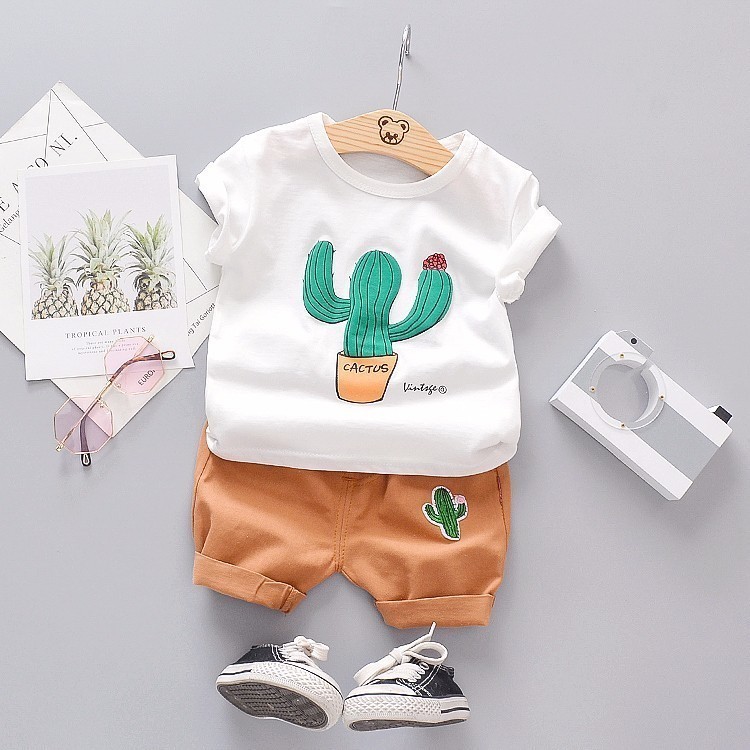 Summer Fashion Toddler Infant Clothing Sets Baby Girls Boy Clothes Suits Cactus T Shirt Shorts Kids Tracksuits Child Casual Wear LJ201223