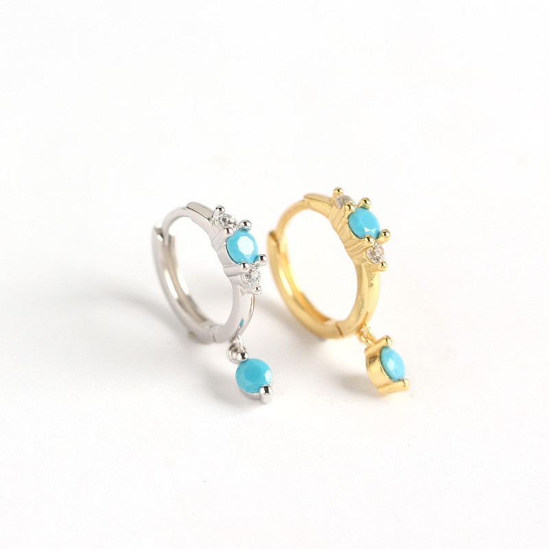 100% 925 Sterling Silver Small Circle Stud Earrings for Women New Fashion Blue Turquoise Charms Earring Wedding Jewelry Gifts ML