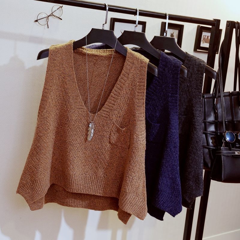 V-neck Sleeveless Fashion Sweater Vest Women Loose Pocket Decoration Frill Knitted Bottoming Sweater Vest Pullover Female Spring 201224