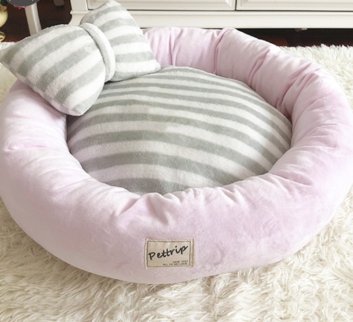 Cute bow dog kennels Warm winter Teddy plush dog nest four seasons pet nest kitten cat dog bed