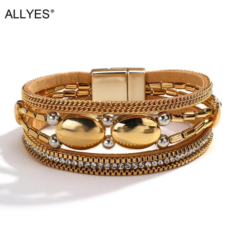 Tennis ALLYES Luxury Gold Color Metal Leather Bracelets For Women Fashion Multilayer Beads Chain Wrap Bracelet Female Jewelry
Tennis ALLYES Luxury Gold Color Metal Leather Bracelets For Women Fashion Multilayer Beads Chain Wrap Bracelet Female Jewelry