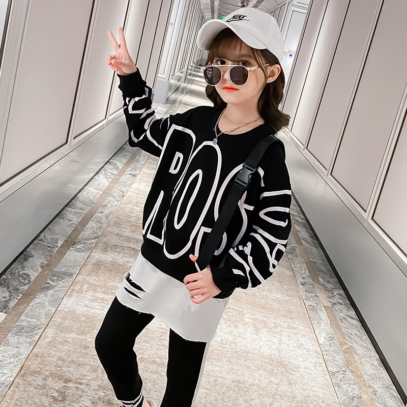 Girls Spring Autumn Suit 2020 New Letter O-neck Two Piece Set Korean Version Little Girl Clothes Boutique Teenage Kids ClothingX1019