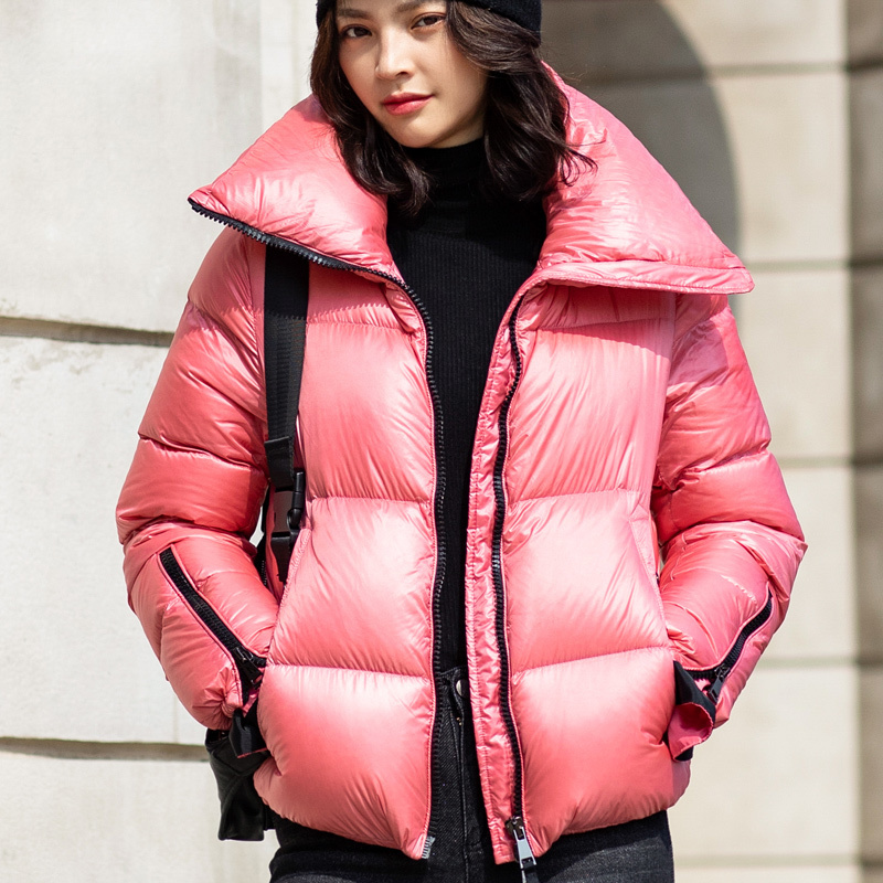 90% White Duck Down Coat Winter Jacket Women Stand Collar Solid Black Female Down Coat Loose Oversized Womens Short Puffer Parka 201019