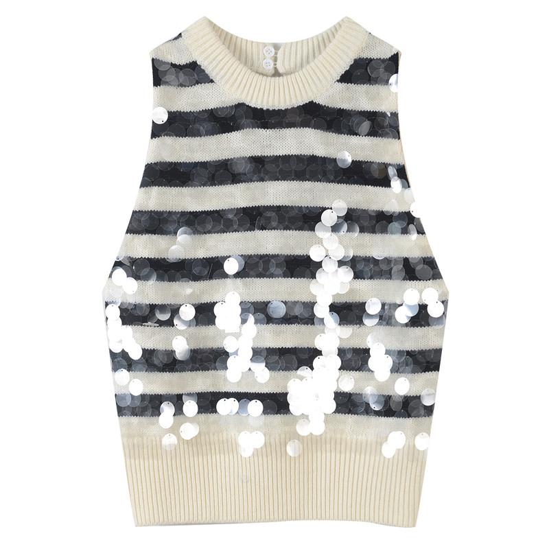 Black white striped patchwork tank top women Sleeveless sequins short modis knitted tops 2020 autumn and winter new arrival
Black white striped patchwork tank top women Sleeveless sequins short modis knitted tops 2020 autumn and winter new arrival