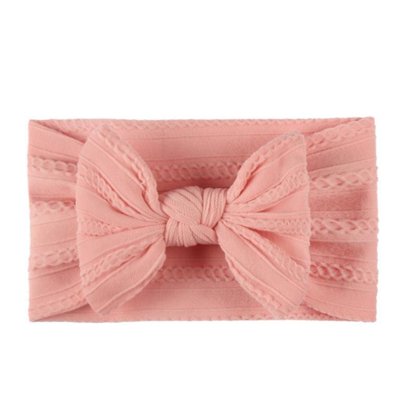Baby Headband Jacquard Bow Knot Turban Nylon Toddler Girls Head Wrap Solid Wide Headwear Hair Accessories 18 Colors DW6381