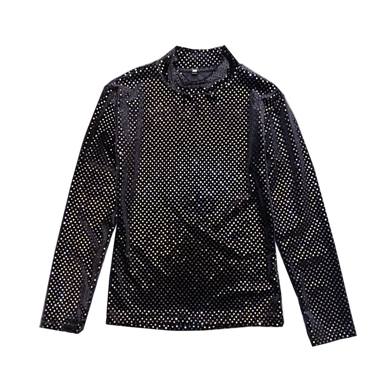 Fashion Autumn T-shirt Men Clothing Hot Sale Sequins T Shirts Mens Long Sleeve All Match Comfortable Knitted Turtleneck 5XL 201202