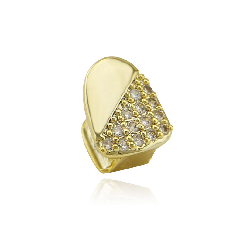 Gold Silver Iced Out CZ Bling Grillz Full Diamond Stone Teeth Grills Tooth Cap Hip Hop Dental Mouth Teeth Braces for Men Women