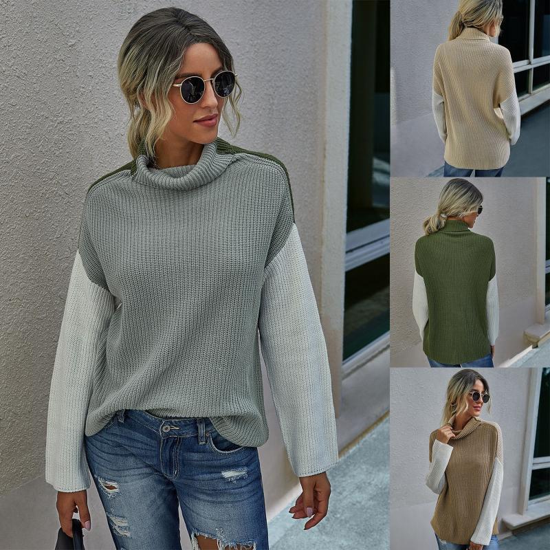 High quality women fashion 2020 Turtleneck sweater women top woman long sleeve warm sweaters Embroidered Knitted pullover, Gray