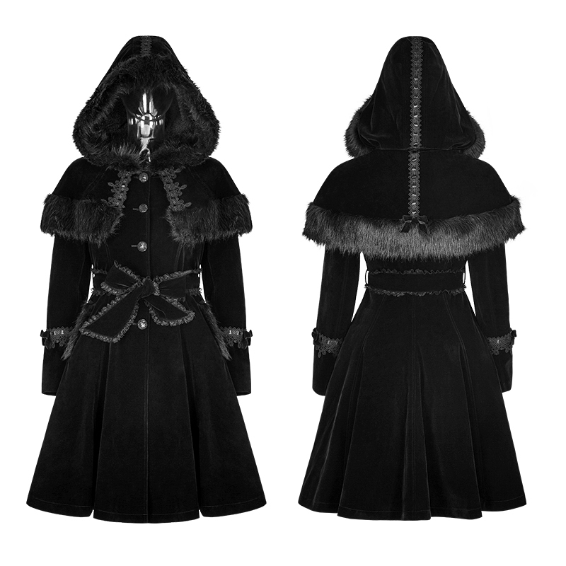 PUNK RAVE Fashion Gothic Lolita Women Jacket Winter Punk Gorgeous Christmas Long Coat Casual Hooded Witch Cosplay Long Jacket 201019