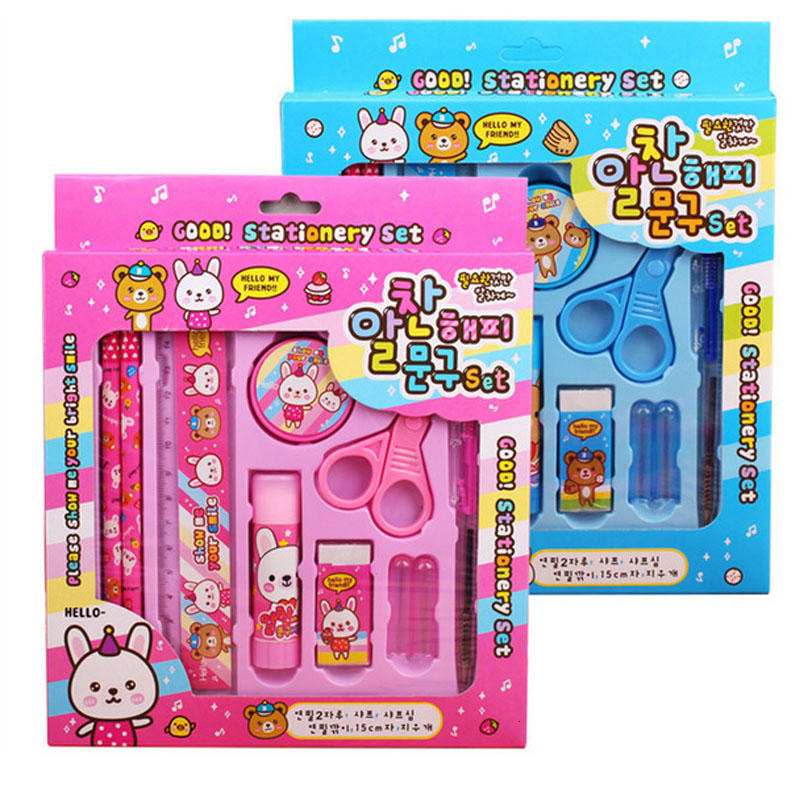 

Kids Stationery Pencil Set Creative Back to School Student Supplies Gift Box Gift Prize Bear Bunny Pencil Sharpener Eraser Gift Set 57