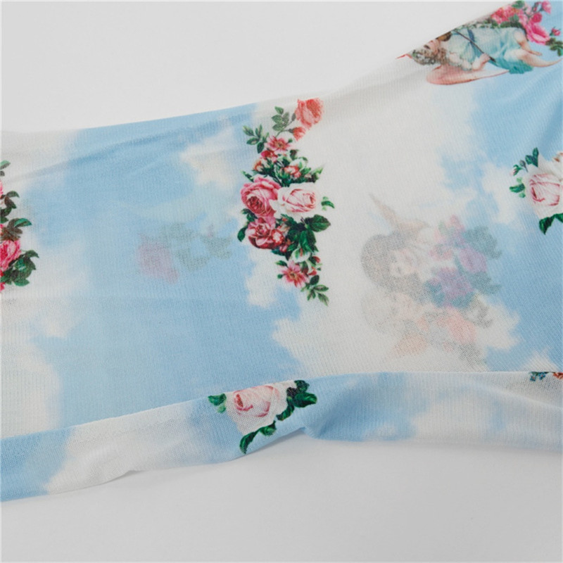 Fashion Flare Pants Women Summer Floral Print Trousers Female Causal Streetwear Elastic Waist Sportwear Mesh Ladies Pants T200606