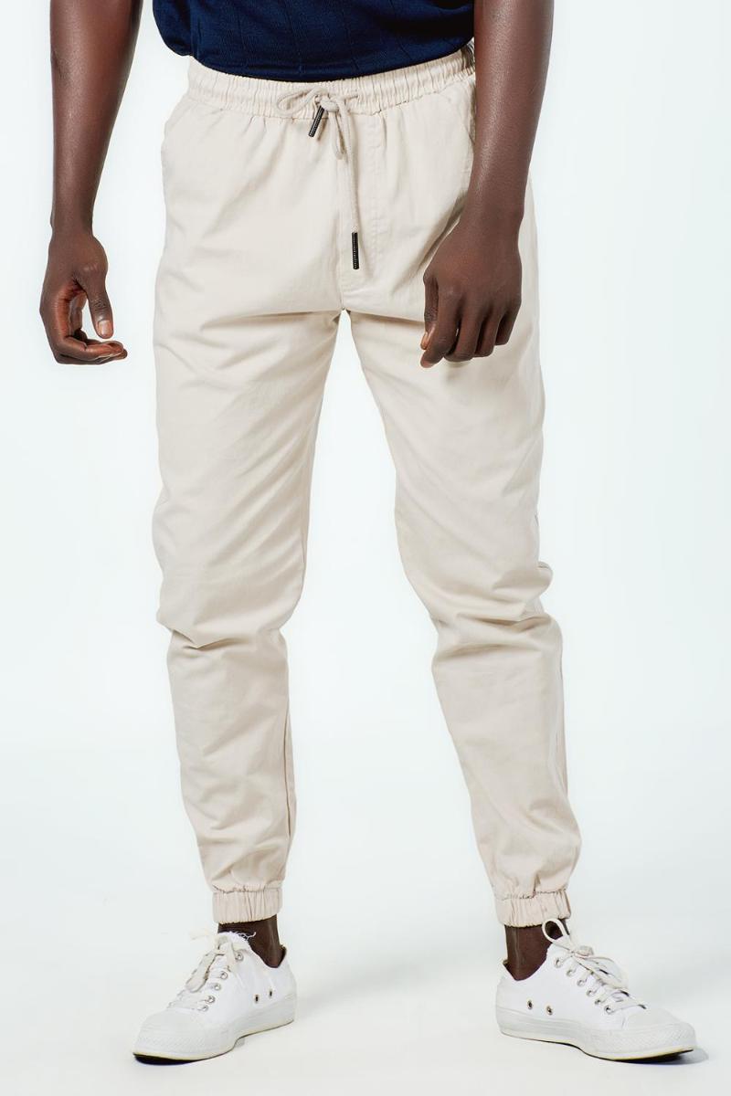 Beige Washed Men' Jogger Pants, As pic 
Beige Washed Men' Jogger Pants, As pic