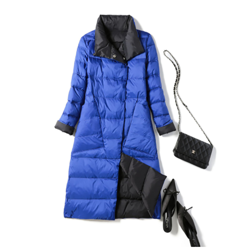 Winter Duck Down Jacket For Women Double Side Warm Turtleneck Outwear Light Long Parkas Warm Femal Outwear Solid Color 5XL 201210