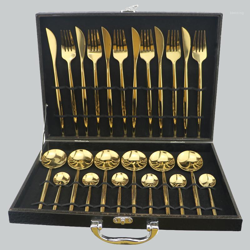 24pcs Gold Gift Box Dinnerware Set 18/10 Stainless Steel Cutlery Set Knife Fork Spoon Tableware Kitchen Dinner Silverware1
24pcs Gold Gift Box Dinnerware Set 18/10 Stainless Steel Cutlery Set Knife Fork Spoon Tableware Kitchen Dinner Silverware1