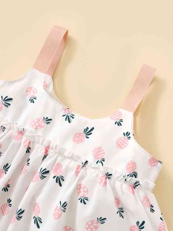 Baby Girl Cartoon Graphic Frill Trim Cami Top With Denim Shorts SHE