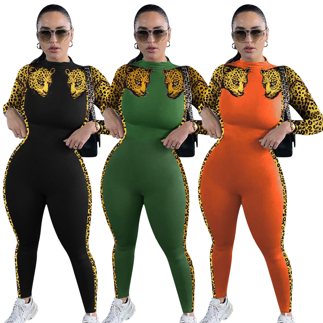 Sexy Skinny Printed Jumpsuit Womens Fashion Leopard Print Jumpsuit Women Sexy New Rompers Hot Sale Streetwear Style Rompers, Green 
Sexy Skinny Printed Jumpsuit Womens Fashion Leopard Print Jumpsuit Women Sexy New Rompers Hot Sale Streetwear Style Rompers, Green